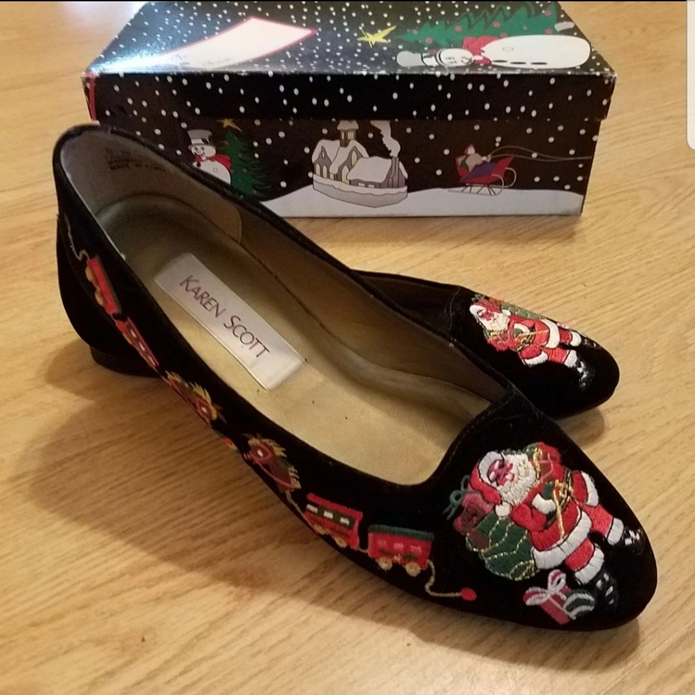 Vintage Christmas velour Santa shoes